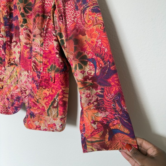 VTG‎ 90s Women Whimsical Jacket XL Pink Floral Multicolor Full Zip Boho Artsy - Picture 3 of 9